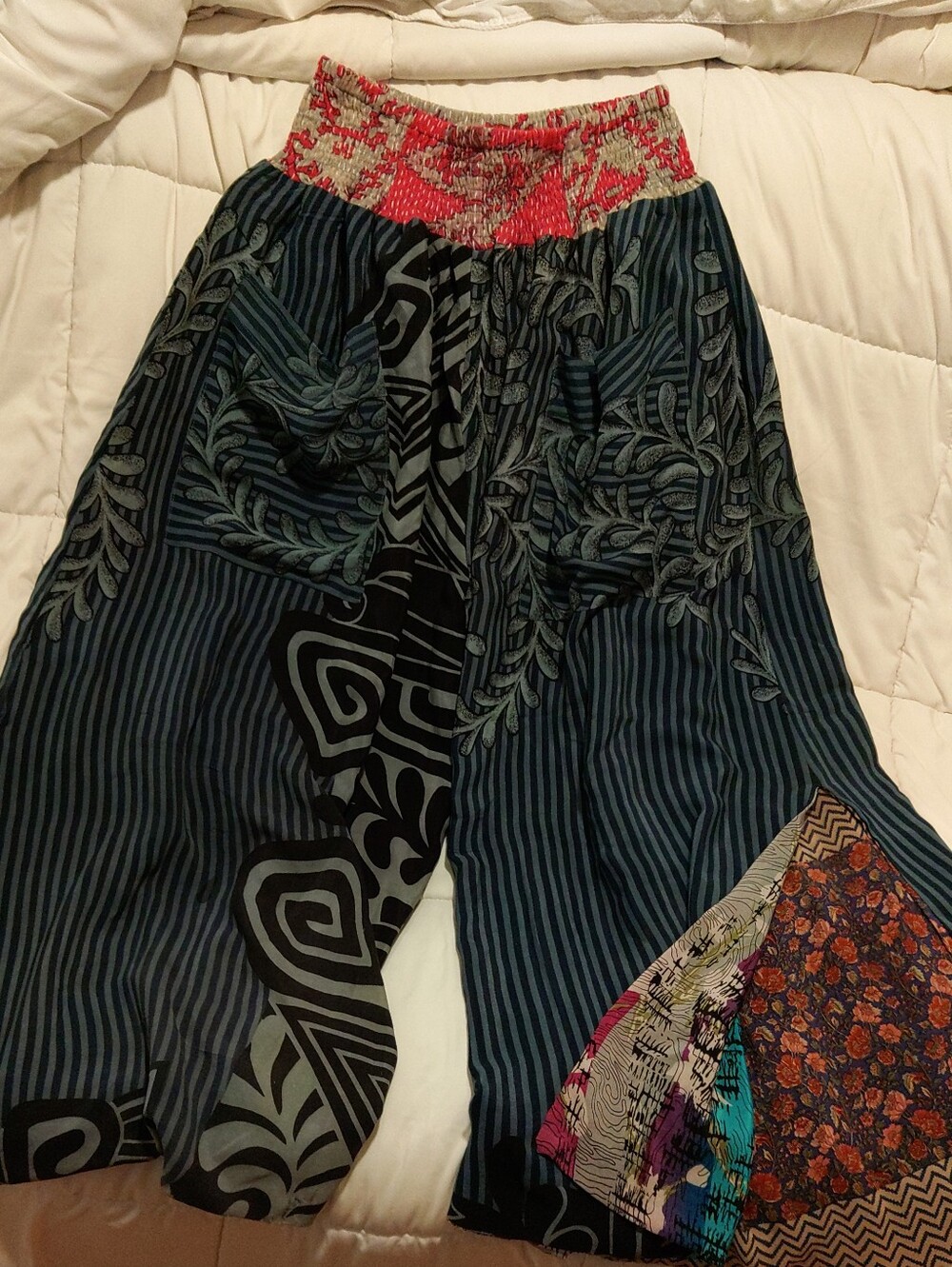 Kantha Bae Duality Side Slit Wide Leg Silk Crepe Pants